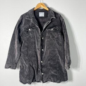 Highway Jeans Jacket Womens L Gray Faded Corduroy Shacket Grunge Western